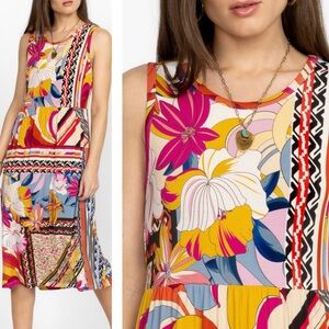 Johnny Was Rachel May Easy Fit Tank Dress XL Mixed Print Patchwork Midi Length
